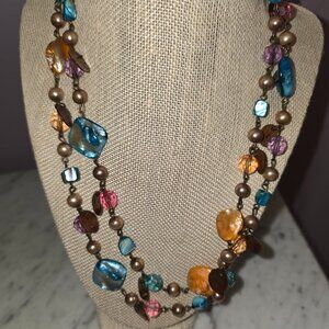 Long Multicolor Beaded Necklace Convertible Double Strand Shell Pearl Boho